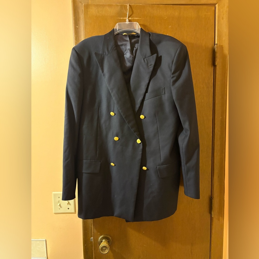 Brooks Brothers Saxxon Madison 1818 Double-Breasted Wool Blazer in Navy
